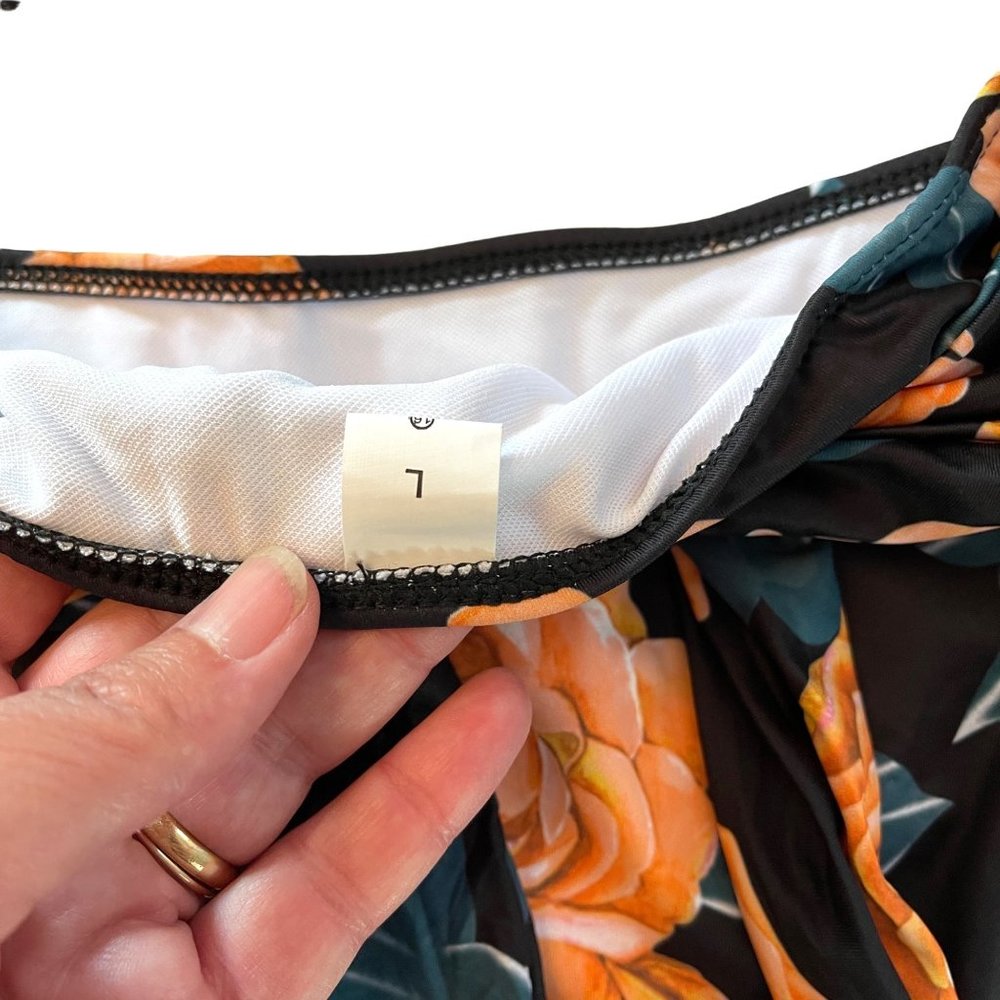 Luxyville black floral high waist 2 piece bikini swimsuit women's size L - Picture 9 of 14